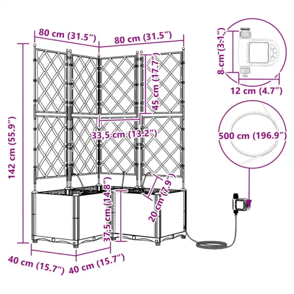 Pruun terasest aiamoodulistutuskast võrega ja kastmissüsteemiga, 3 tk, 80 x 80 x 142 cm – 9