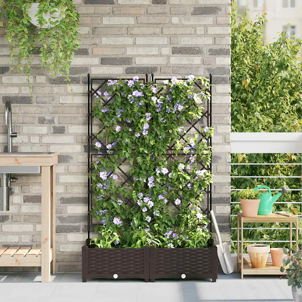 Pruun terasest istutuskast trellisega, 2 tk, 80 x 40 x 125,5 cm