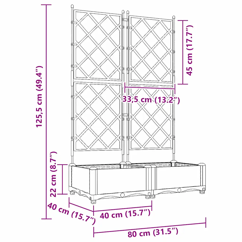 Pruun terasest istutuskast trellisega, 2 tk, 80 x 40 x 125,5 cm