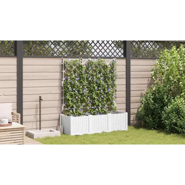 3-osaline terasest istutuskast trellisega, valge, 120 x 40 x 143 cm – 4