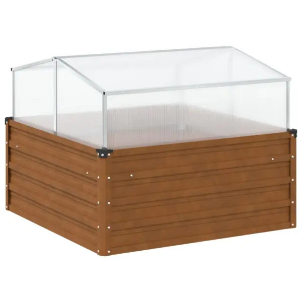 Ilmastikukindel terasest taimekast kasvuhoonega, pruun, 100 x 100 x 77/67 cm – 2