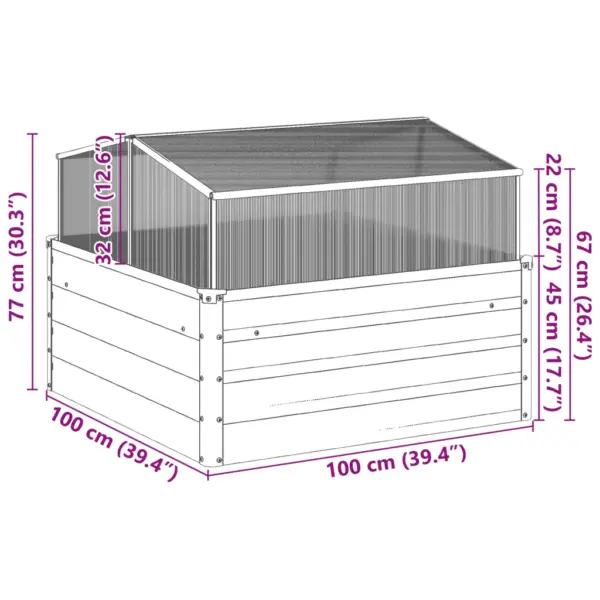 Ilmastikukindel terasest taimekast kasvuhoonega, pruun, 100 x 100 x 77/67 cm – 11