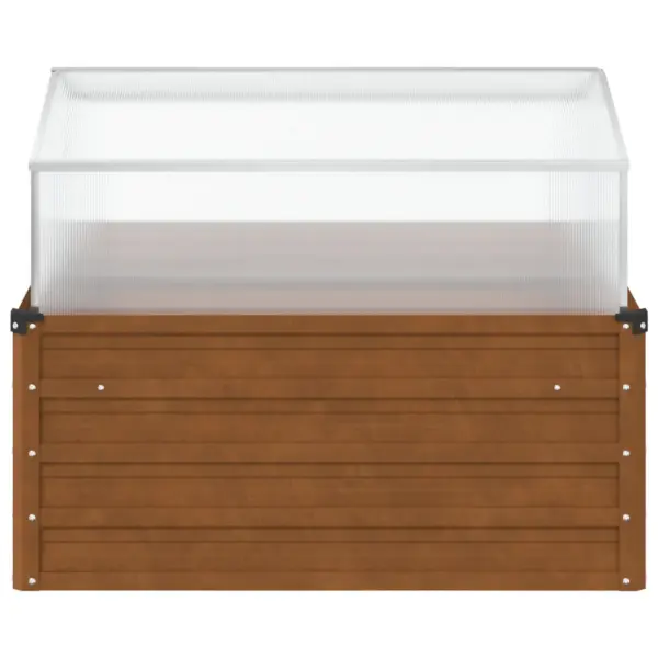 Ilmastikukindel terasest taimekast kasvuhoonega, pruun, 100 x 100 x 77/67 cm – 4