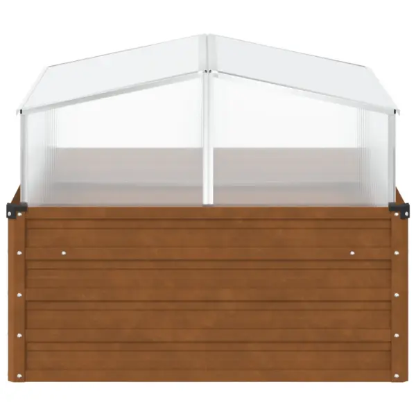 Ilmastikukindel terasest taimekast kasvuhoonega, pruun, 100 x 100 x 77/67 cm – 5