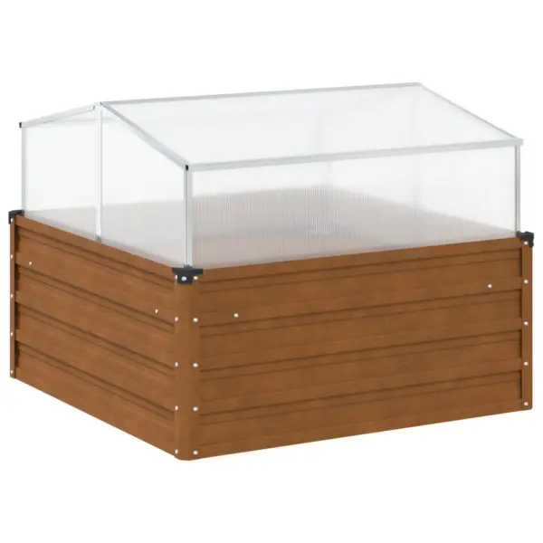 Ilmastikukindel terasest taimekast kasvuhoonega, pruun, 100 x 100 x 77/67 cm – 6