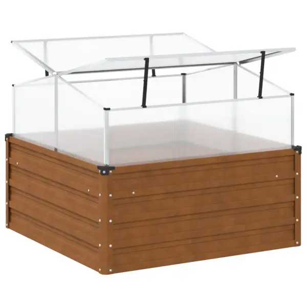 Ilmastikukindel terasest taimekast kasvuhoonega, pruun, 100 x 100 x 77/67 cm – 9