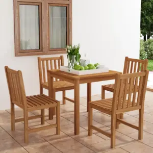 5-osaline tiigipuidust aiamööbli komplekt, pruun, laud 80 x 80 cm