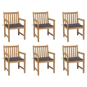 Tiigipuidust aiatoolid käetugedega, 6 tk, antratsiithallide istmepatjadega, 58 x 60 x 90 cm