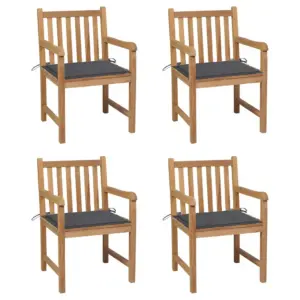 Tiigipuust aiatoolid käetugedega, 4 tk, antratsiithallide istmepatjadega, 58 x 60 x 90 cm