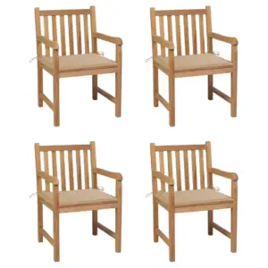 Tiigipuust aiatoolid beežide istmepatjadega, 4 tk, 58 x 60 x 90 cm