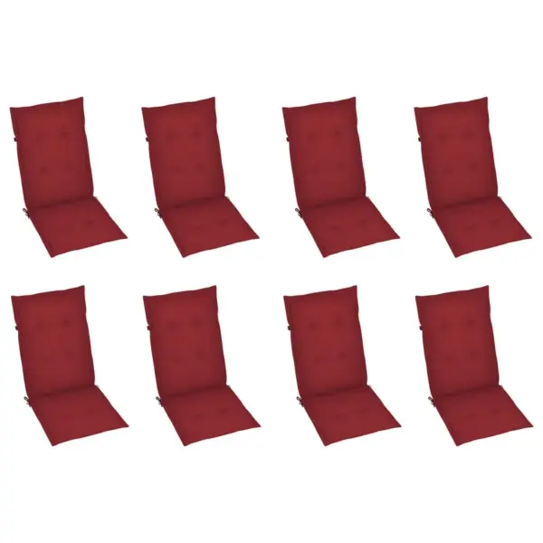 Aiatoolid reguleeritava seljatoega ja patjadega, 8 tk, kokkupandavad tiigipuust, veinipunased, 57 x 71,5 x 100 cm – 5