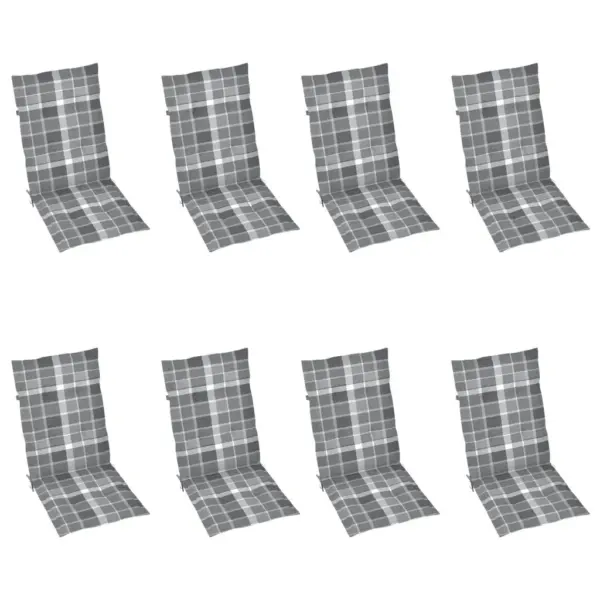 Allalastava seljatoega kokkupandavad tiigipuust aiatoolid patjadega, 8 tk, halli ruudumustriga – 6