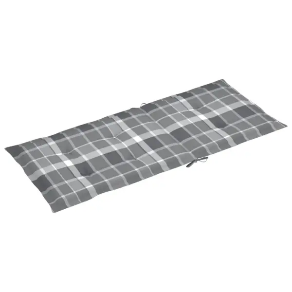 Allalastava seljatoega kokkupandavad tiigipuust aiatoolid patjadega, 8 tk, halli ruudumustriga – 8