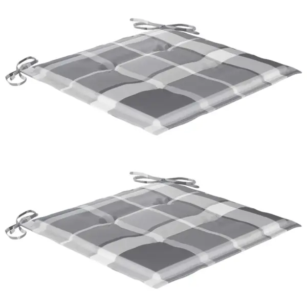 Kokkupandavad tiigipuust aiatoolid hallide ruuduliste istmepatjadega, 2 tk – 6