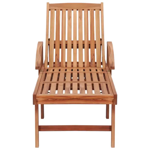 Tiigipuust päevitustool ratastega, reguleeritava seljatoega, punaseruudulise padjaga, 195 x 59,5 cm – 5