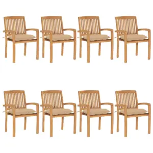 Virnastatavad tiigipuust aiatoolid istmepatjadega, 8 tk, beež, 60 x 57,5 x 90 cm