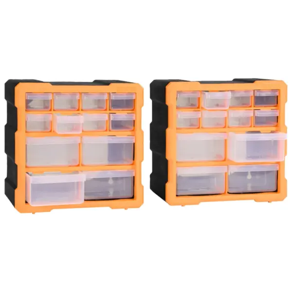 Seinale kinnitatav tööriistade organiseerija 12 sahtliga, 2 tk, oranž-must, 26,5 x 16 x 26 cm – 4