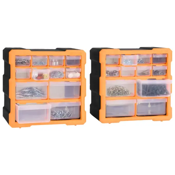 Seinale kinnitatav tööriistade organiseerija 12 sahtliga, 2 tk, oranž-must, 26,5 x 16 x 26 cm – 5