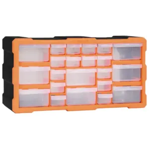 Plastikust tööriistade organiseerija 22 sahtliga, oranž-must, 49 x 16 x 25,5 cm