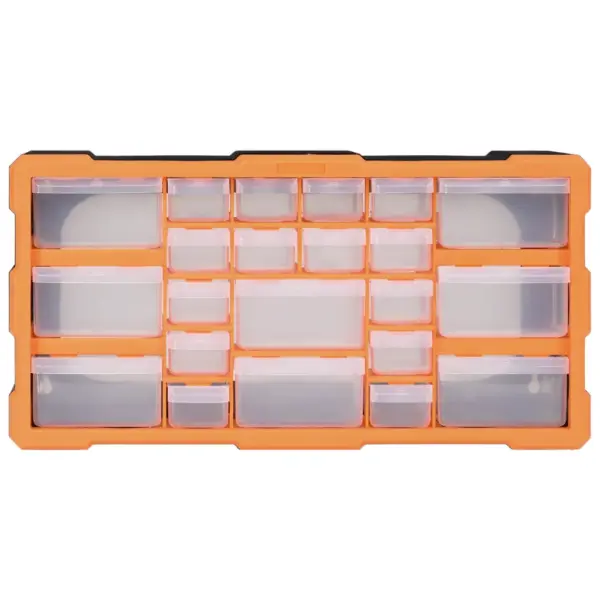 Plastikust tööriistade organiseerija 22 sahtliga, oranž-must, 49 x 16 x 25,5 cm – 2