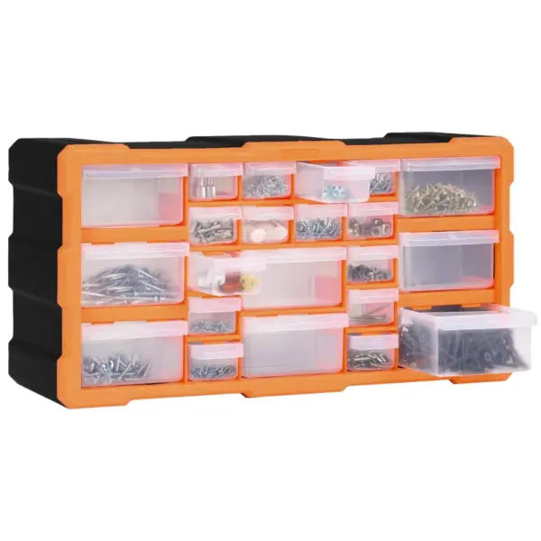 Plastikust tööriistade organiseerija 22 sahtliga, oranž-must, 49 x 16 x 25,5 cm – 6
