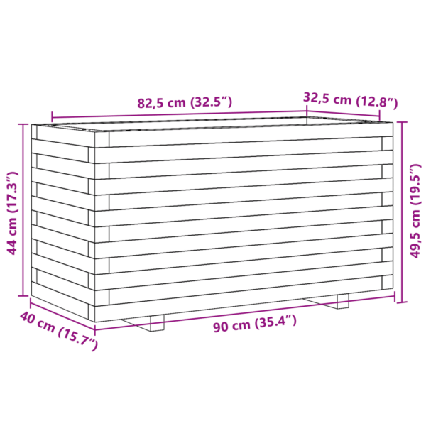 Aia taimekast töötlemata männipuidust, 90 x 40 x 49,5 cm – 10