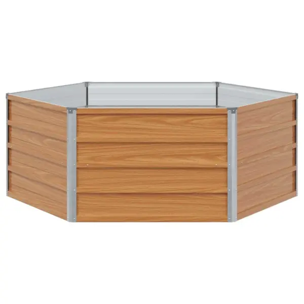 Kuusnurkne tõstetud aiapeenar puidu välimusega tsingitud terasest, 129 x 129 x 45 cm – 5