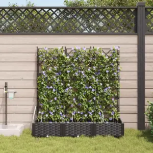 Aia istutuskast trellise ja kastmissüsteemiga, 3 osa, must teras, 120 x 40 x 126 cm