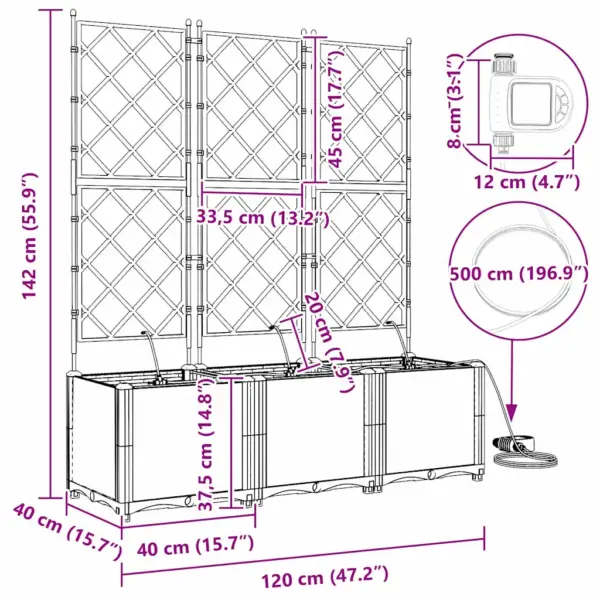 3-osaline trellisega aia istutuskast, must teras, 120 x 40 x 142 cm – 10
