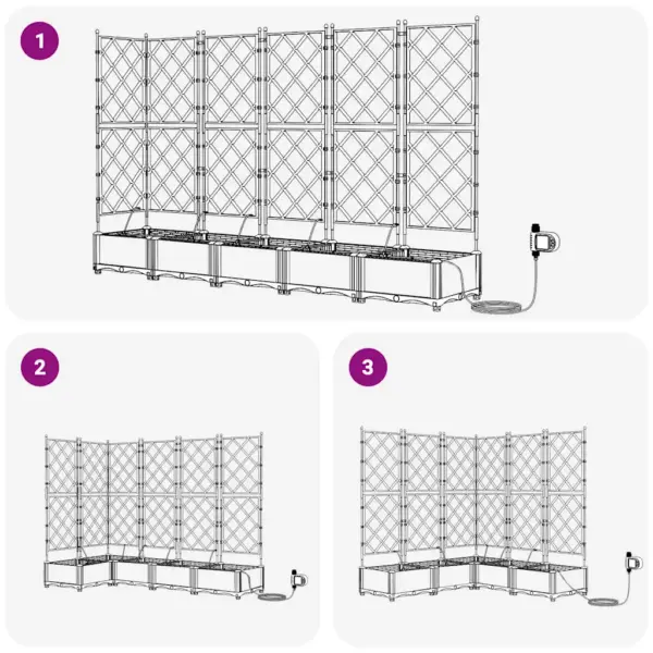 Aia istutuskastid trellise ja kastmissüsteemiga, 5 tk, must teras, 120 x 120 x 126 cm – 8