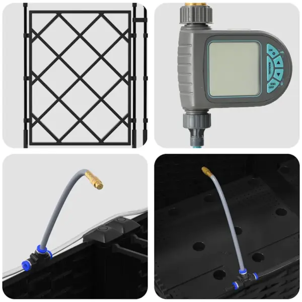 Aia istutuskastid trellise ja kastmissüsteemiga, 5 tk, must teras, 120 x 120 x 126 cm – 9