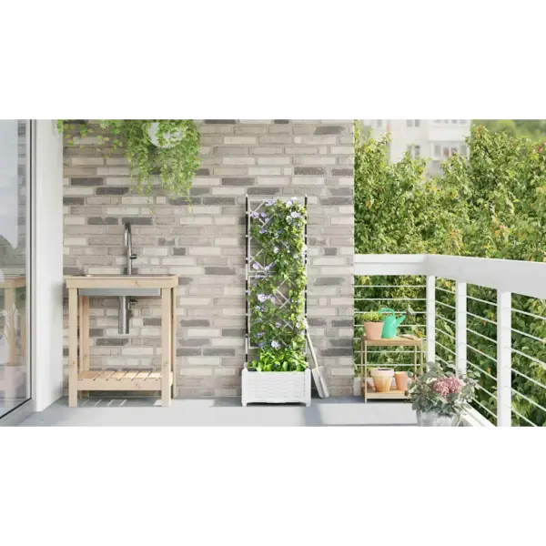 Aia istutuskast trellisega, terasest, valge, 40 x 40 x 125,5 cm – 4