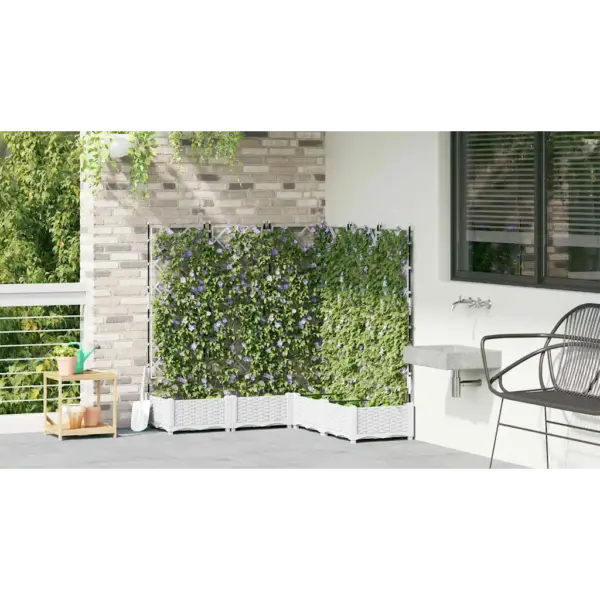 Trellisega istutuskastid ronitaimedele, 5 tk, valge teras, 120 x 120 x 125,5 cm - 4