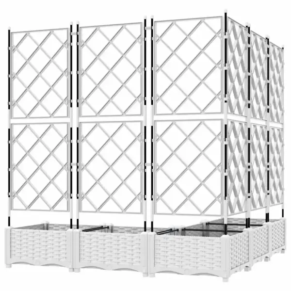 Trellisega istutuskastid ronitaimedele, 5 tk, valge teras, 120 x 120 x 125,5 cm - 6