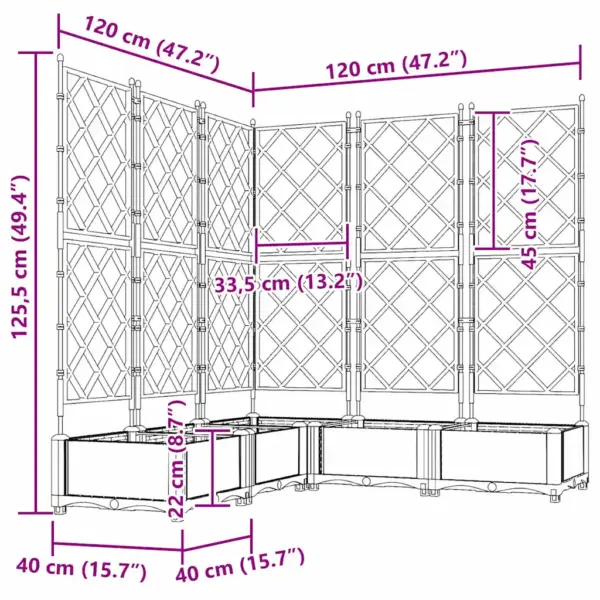 Trellisega istutuskastid ronitaimedele, 5 tk, valge teras, 120 x 120 x 125,5 cm - 9