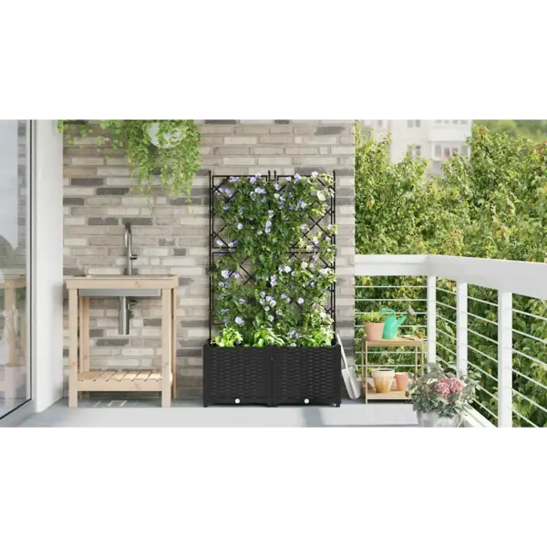 Terasest trellisega istutuskastid, 2 tk, must, 80 x 40 x 143 cm – 4