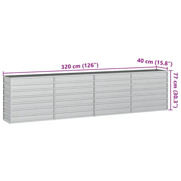 Metallist peenrakast avatud põhjaga, tsingitud teras, hõbedane, 320 x 40 x 77 cm – 7