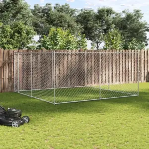 Tsingitud terasest koeraaed traatvõrguga, 383 x 383 x 185 cm