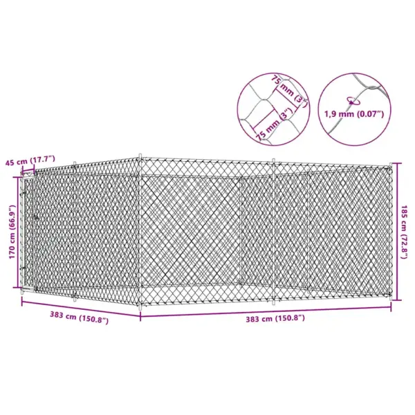 Tsingitud terasest koeraaed traatvõrguga, 383 x 383 x 185 cm – 8
