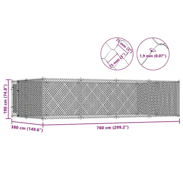 Tsingitud terasest koeraaedik, hõbedane, 7,6 x 3,8 x 1,9 m – 8