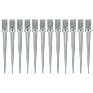 Maavaiad aedadele ja postidele, 12 tk, tsingitud teras, hõbedane, 8 x 8 x 76 cm