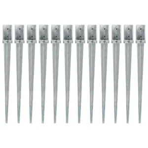 Tsingitud terasest maavaiad eelpuuritud aukudega, 12 tk, hõbedased, 8 x 8 x 91 cm