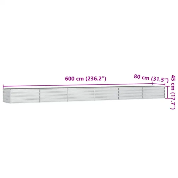 Tsingitud terasest peenrakast, hõbedane, 600 x 80 x 45 cm – 7