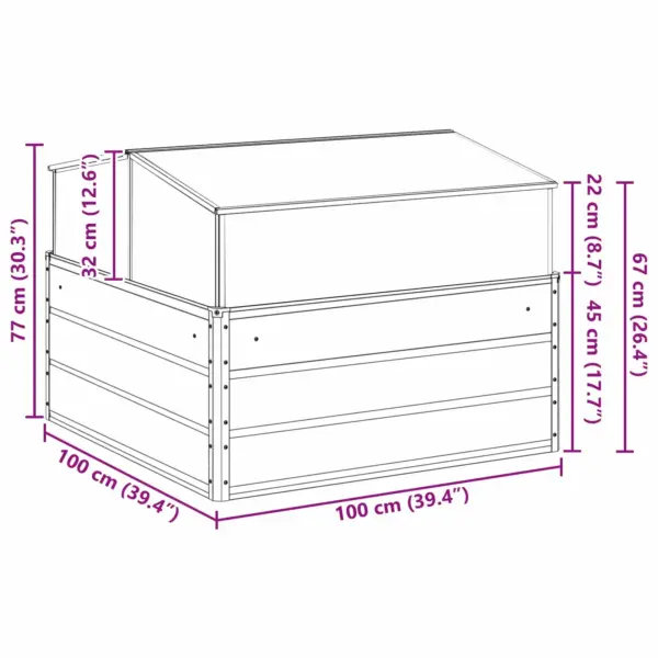 Antratsiitne tsingitud terasest taimekast, 100 x 100 x 77 cm – 10