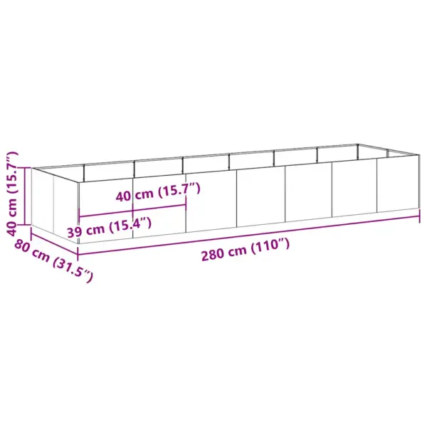 Tsingitud terasest taimekast, hõbedane, 280 x 80 x 40 cm, avatud põhjaga – 10