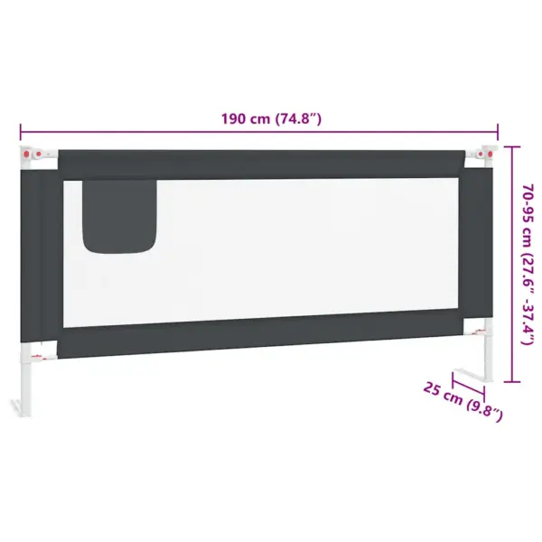 Reguleeritava kõrgusega voodipiire väikelapse voodile, tumehall, 190 x 25 cm – 9