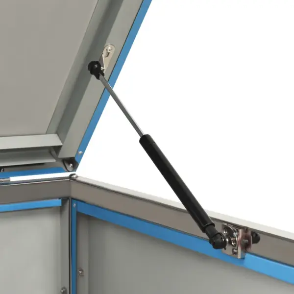 Ühe ratastega prügikasti kuur, taevasinine, tsingitud teraspaneelid, roostevaba raam, lukustatav kaas, 69 x 77,5 x 112,5 cm – 9