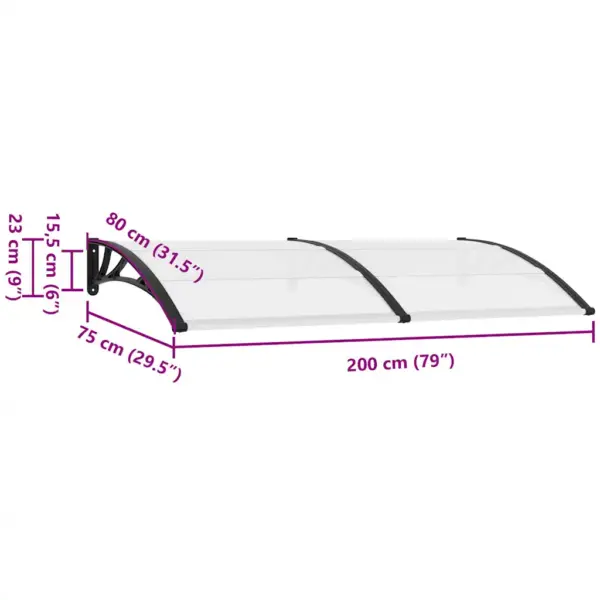 Ukse varikatus polükarbonaadist, mustad toed ja läbipaistev kate, 200 x 75 cm – 8