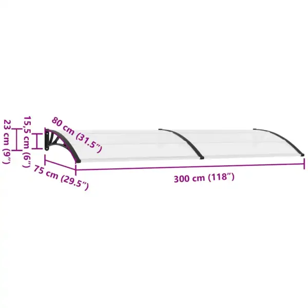 Ukse varikatus ilmastikukindlate polükarbonaatplaatidega, mustad toed, 300 x 75 cm – 8