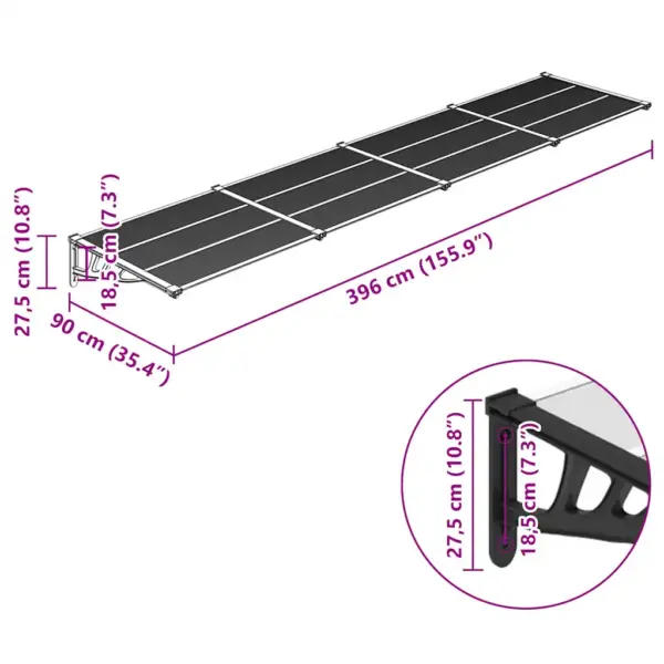 Uksevarikatus polükarbonaadist, must raam, läbipaistev, 396 x 90 cm – 6